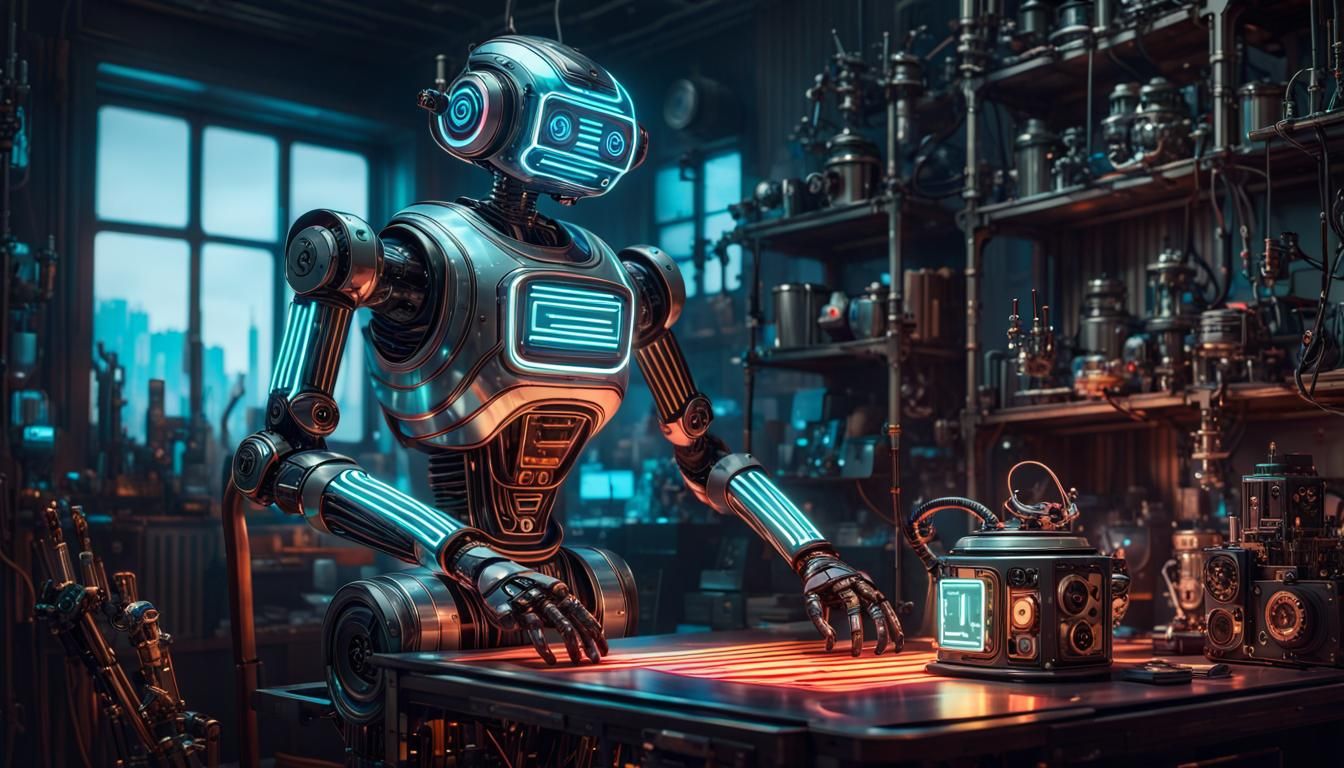 Whimsical Robot Performing Duties in Fantasycore Style