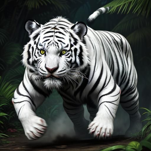 Zombie White Tiger Running: Hyperrealistic Concept Art