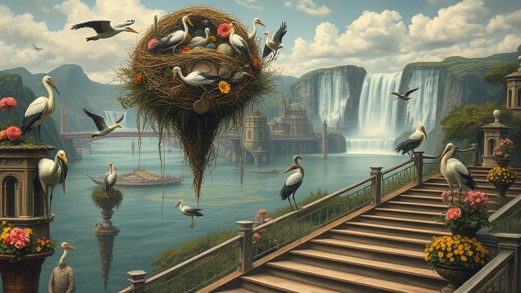 Floating City Utopia in Bosch and Haeckel Style