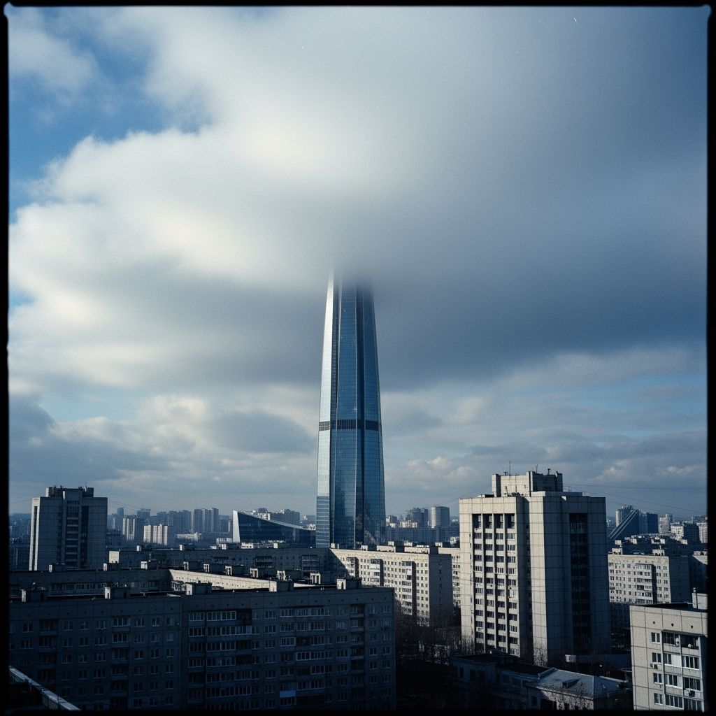 Sleek Glass Skyscraper Vanishes Into Clouds