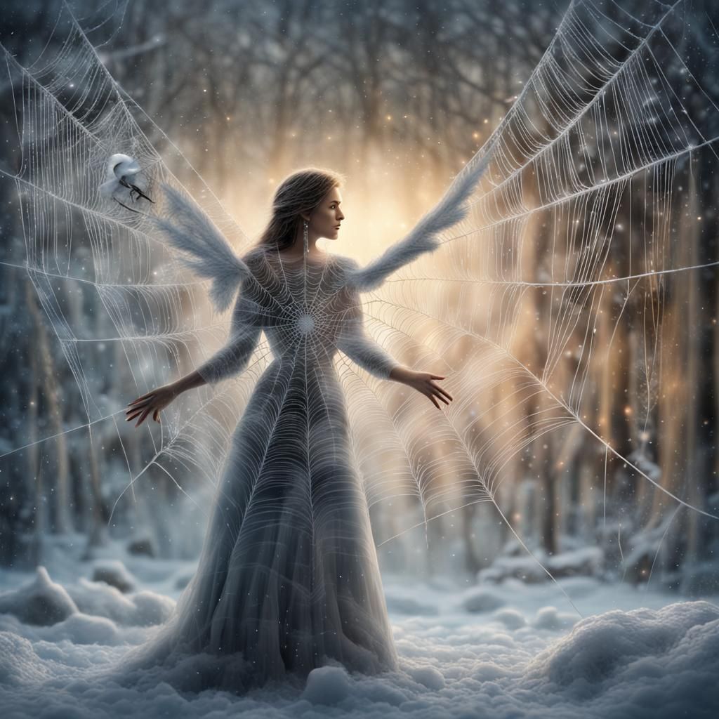 Angel Rescuing Snowflake in Spiderweb: Digital Matte Paintin...
