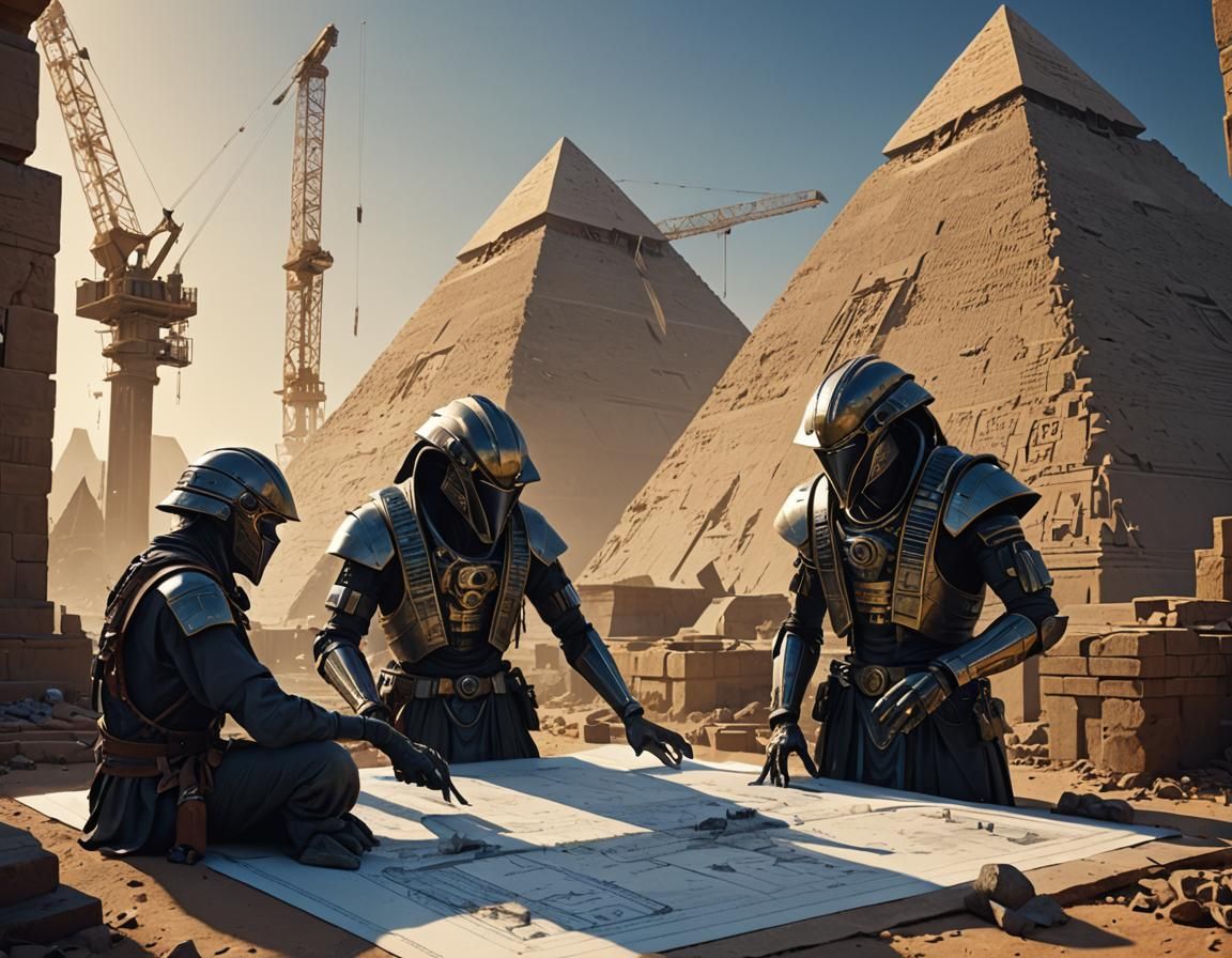 Aliens Supervise Pyramid Construction: Dark Fantasy Concept ...
