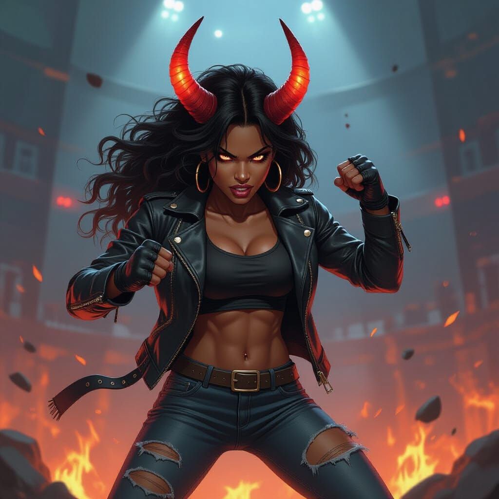 Fiery Demon Brawler in Dark Fantasy Arena