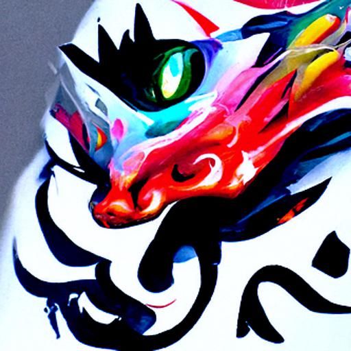 Colorful Graffiti Cat and Dragon Street Art