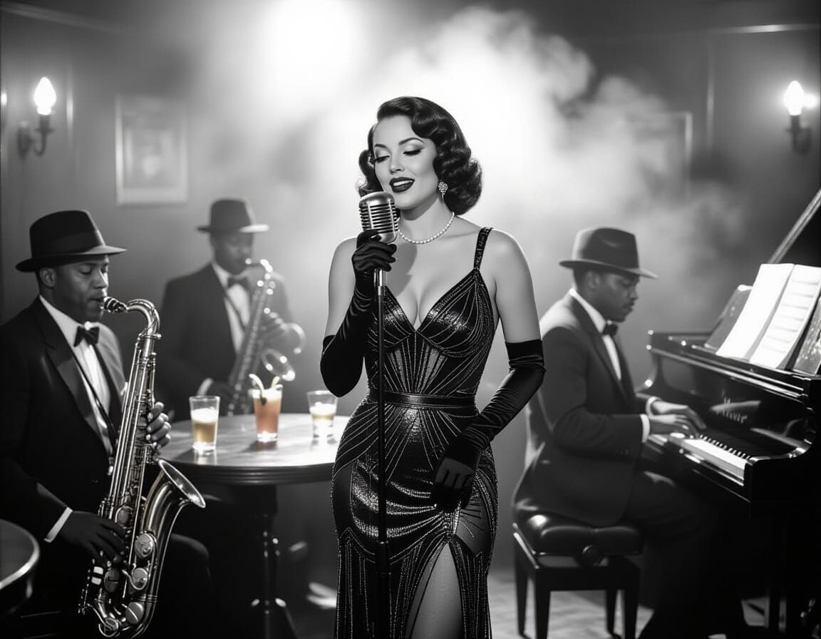 1930s Speakeasy Jazz Singer Charcoal Drawing