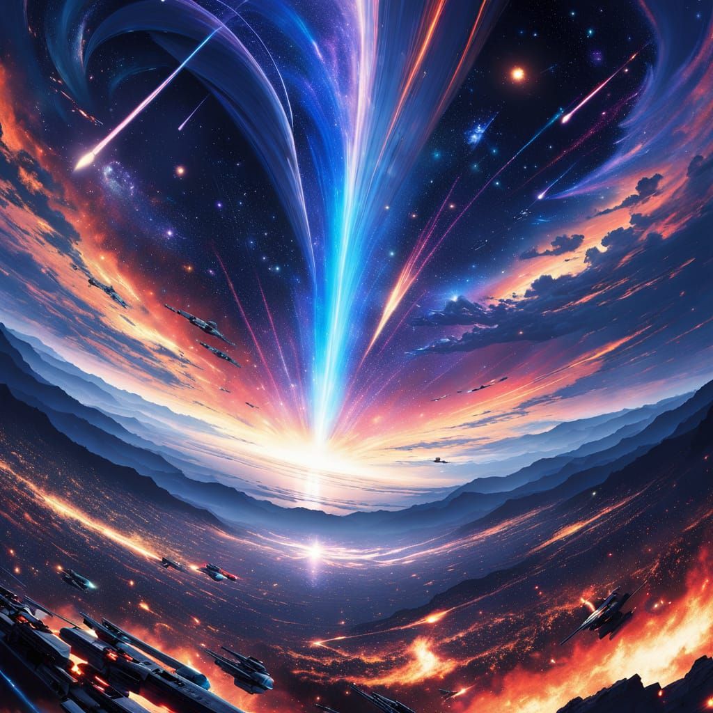 X-Wing Fighter Soaring Through Nebula in Aerograph Style