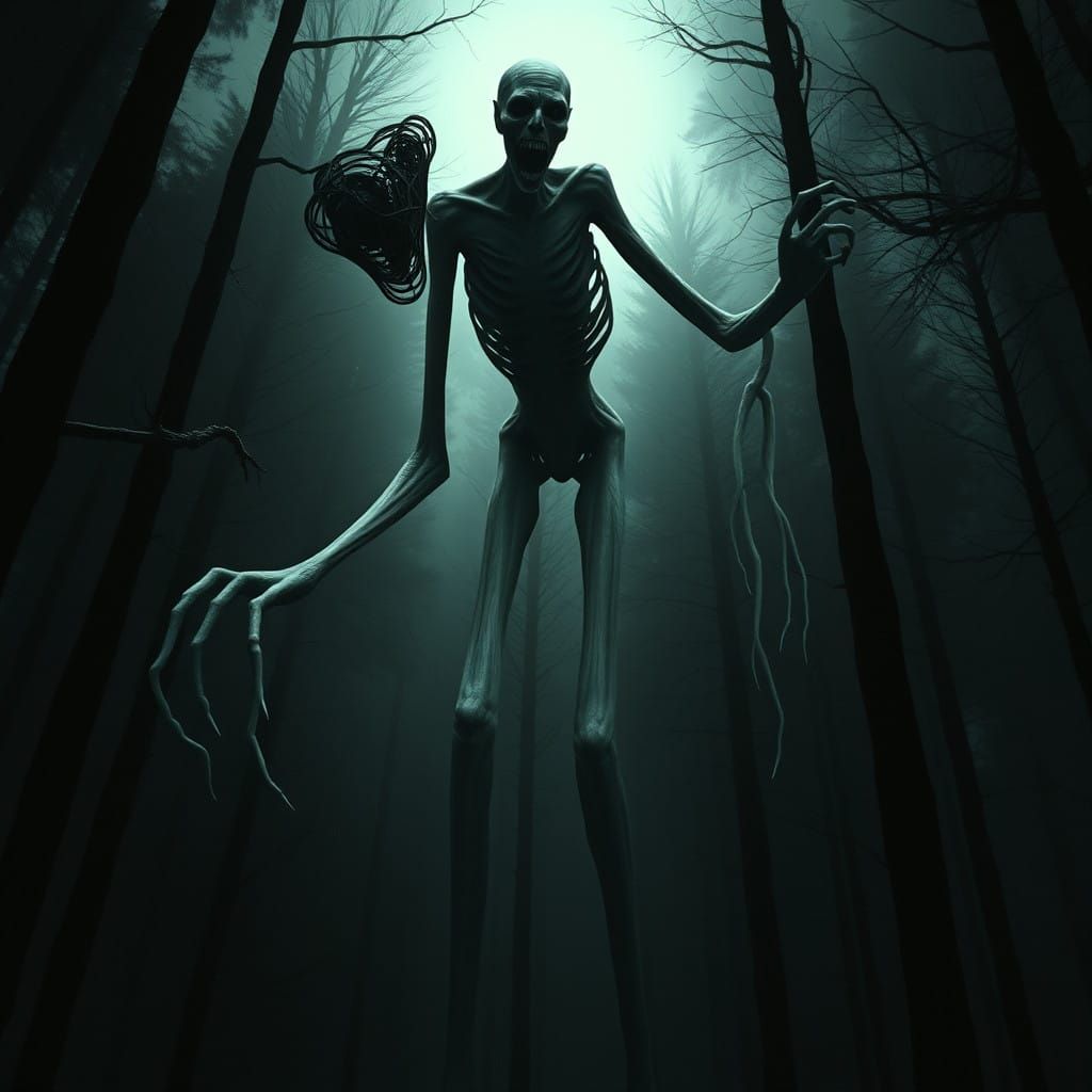 Ethereal Horror Figure Emerges from Dark Woods