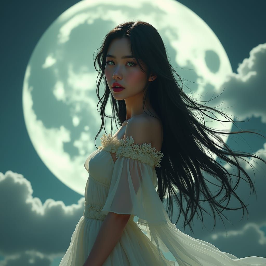 Sheer Gown Beauty Under the Moon