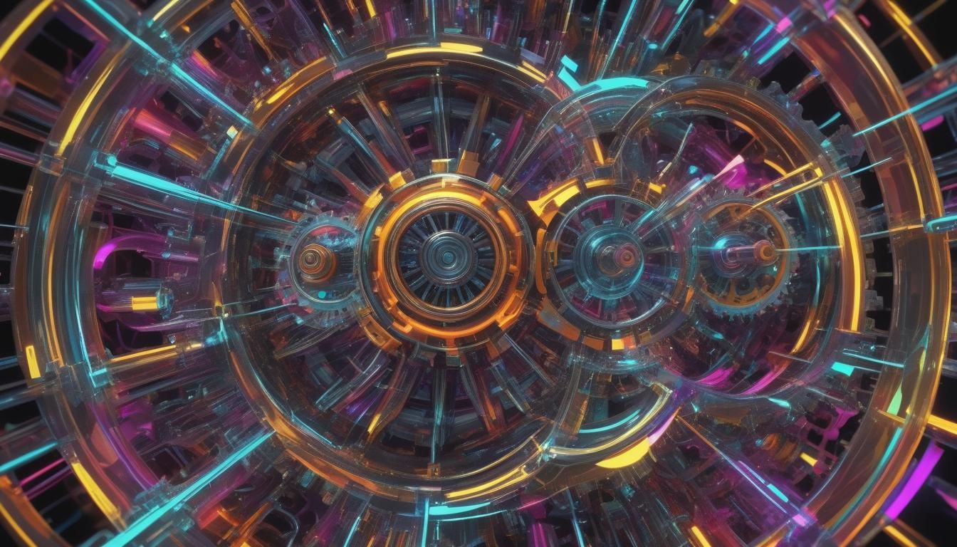 Translucent Rube Goldberg Machine in Abstract Style