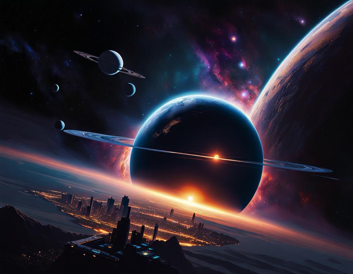 Civilized Planet View from Starship, Detailed Digital Art