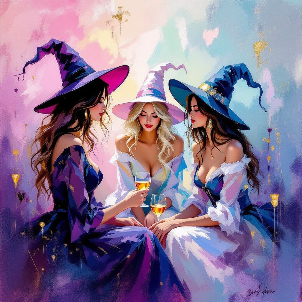 Witch Coven in Impressionistic Rococo Style