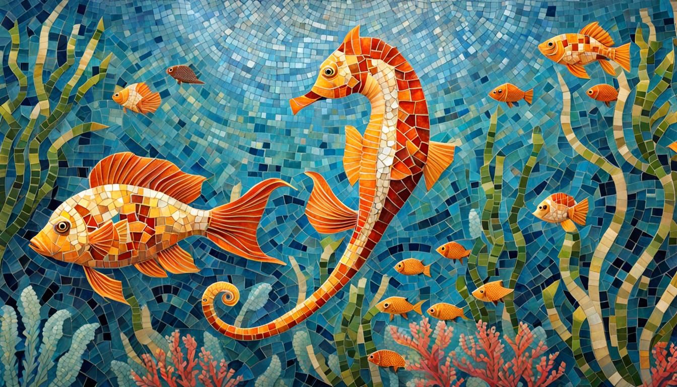 Mosaic Fish and Seahorses in Wonderland