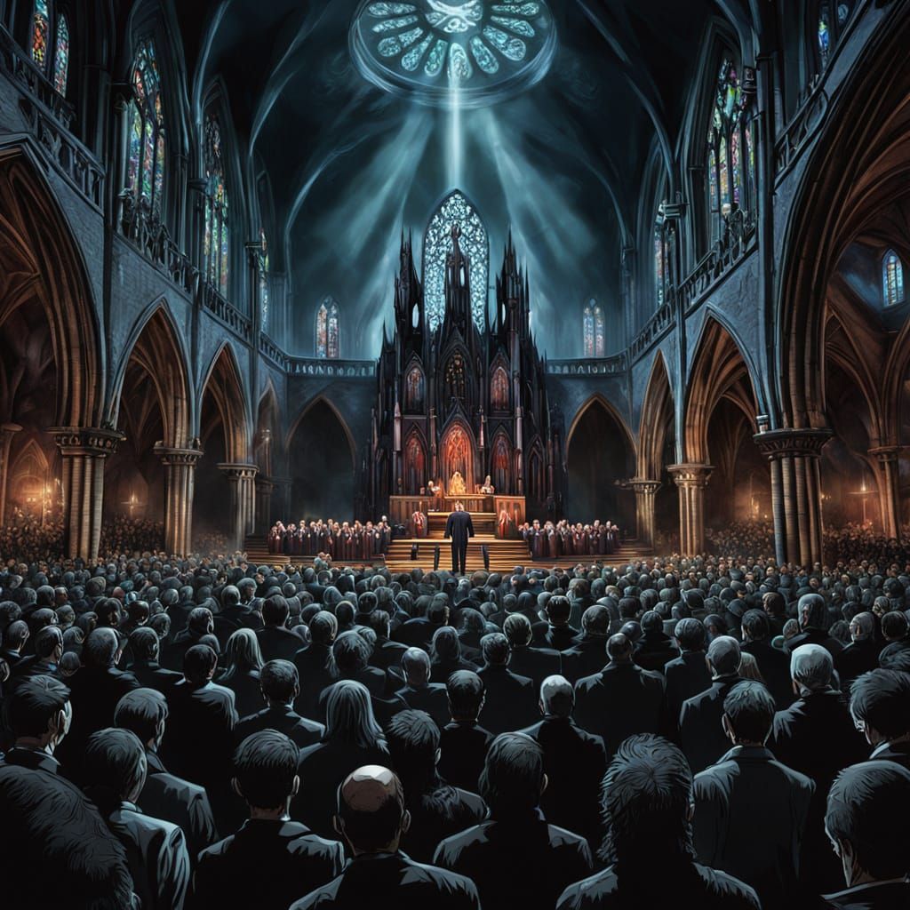 Dramatic Gothic Church Service Interrupted by Alien Invasion