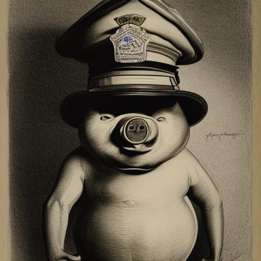 Anthropomorphic Pig Police Officer in Grotesque Hyperrealism