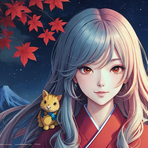 Whimsical Anime Scene with Origami Giraffe and Paper Trees i...