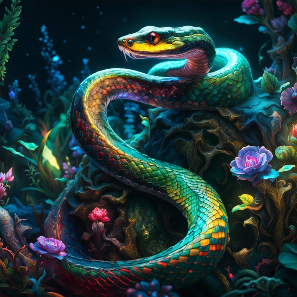 Bioluminescent Snake in Detailed Fantasycore Art
