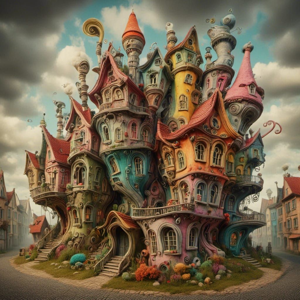 Surreal House in Style of Codex Seraphinianus