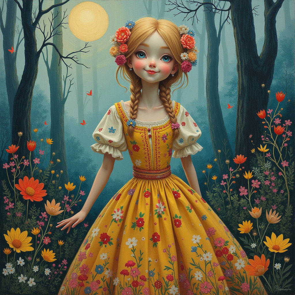 Swedish Fairy in Nordic Forest, Impasto Acrylics