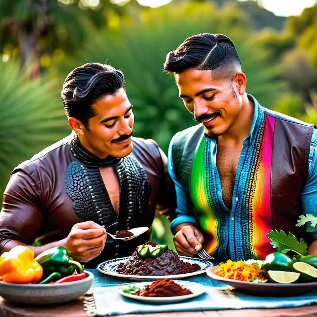Couple enjoying Mexican Mole poblano