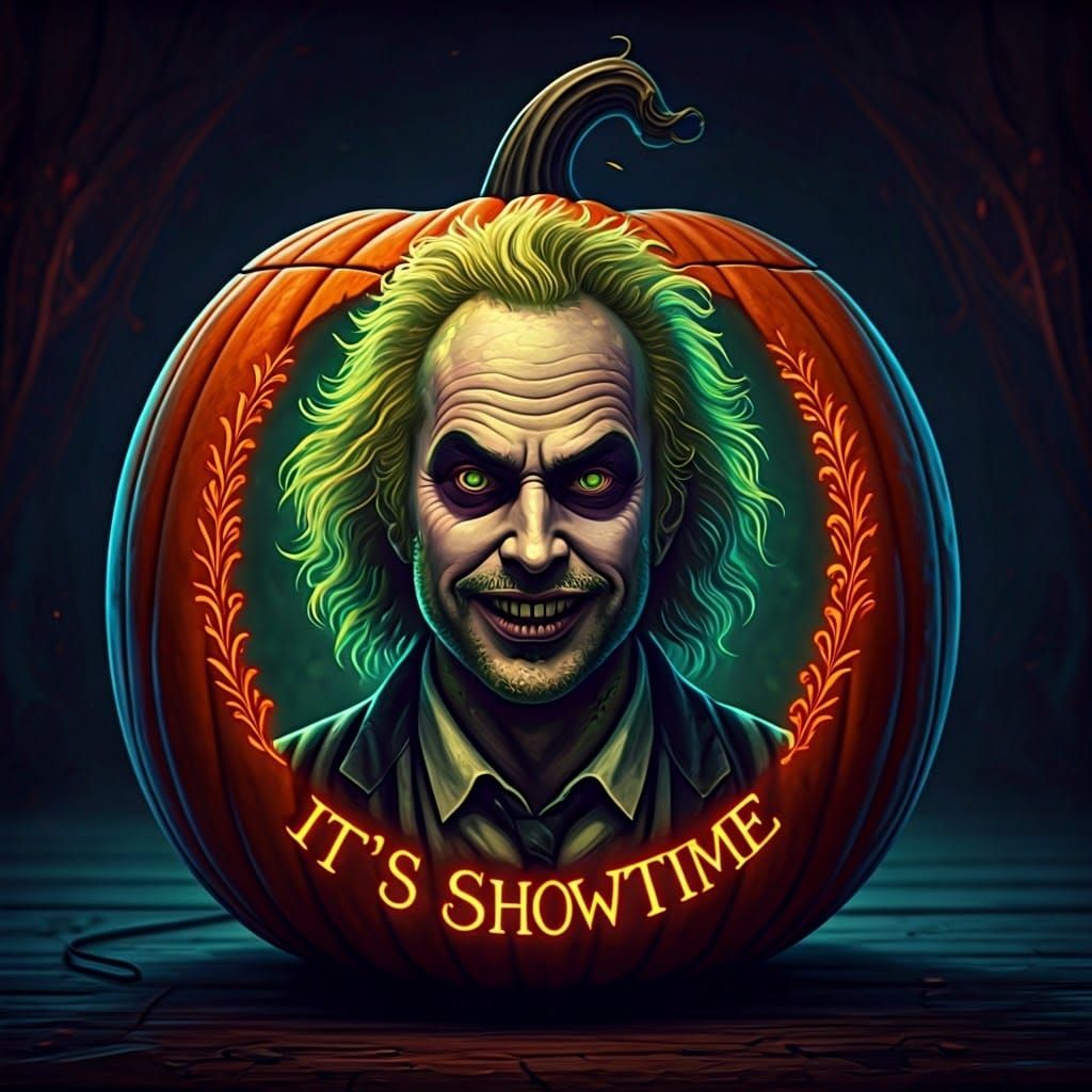 Eerie Beetlejuice Pumpkin Carving with Neon Light