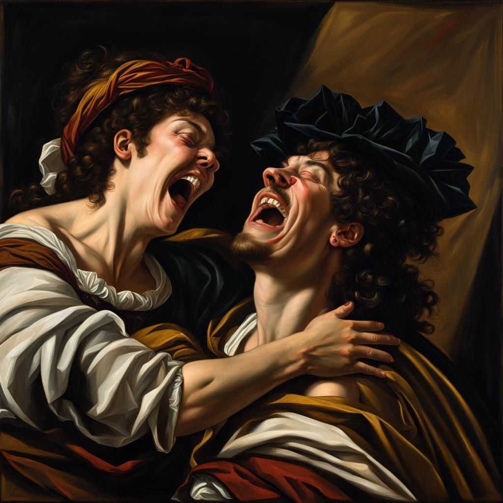 Judith and Holofernes Laughing, Caravaggio-Style Oil Paintin...