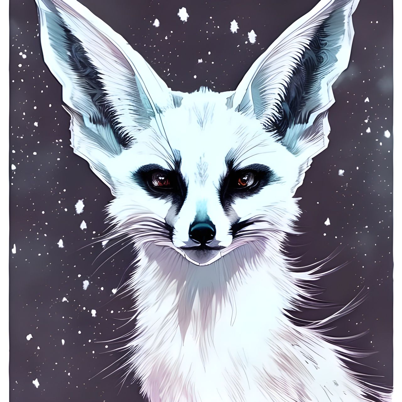 Snowy Fennec Portrait with Silver Outlines