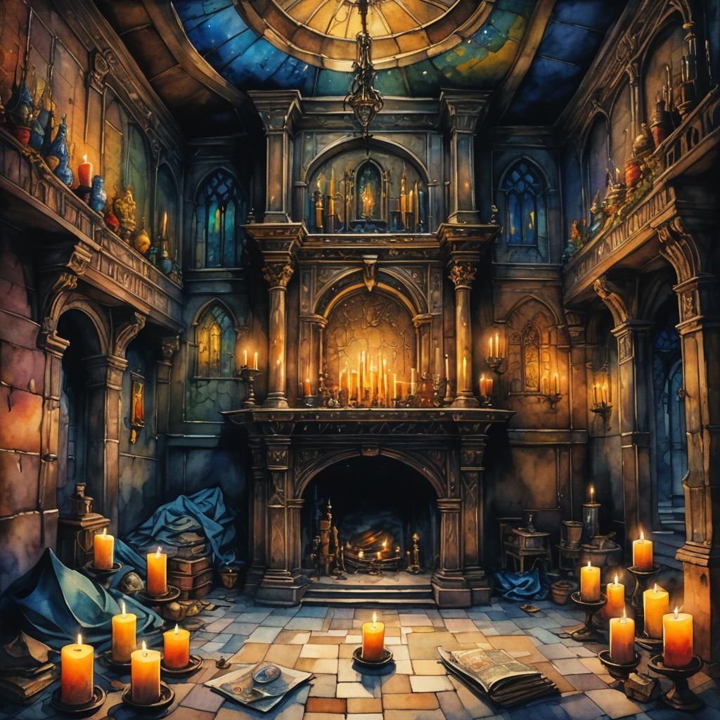Medieval Chamber in Watercolor with Volumetric Lighting