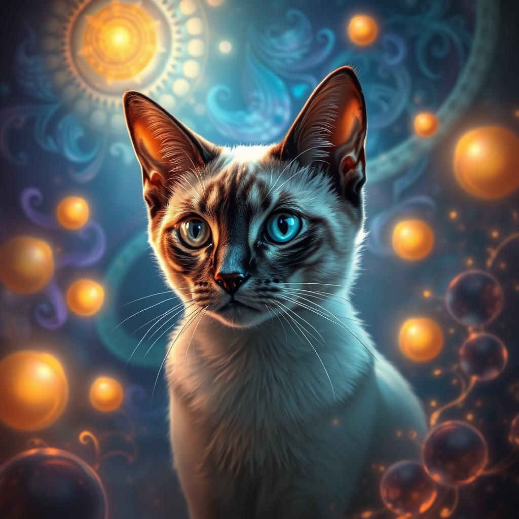 Mystical Siamese Cat Portrait in Digital Art Style