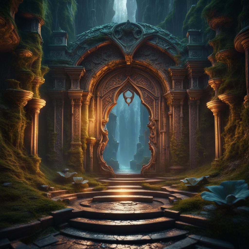 Enchanted Portal in Mystical Labyrinth: Fantasy Concept Art