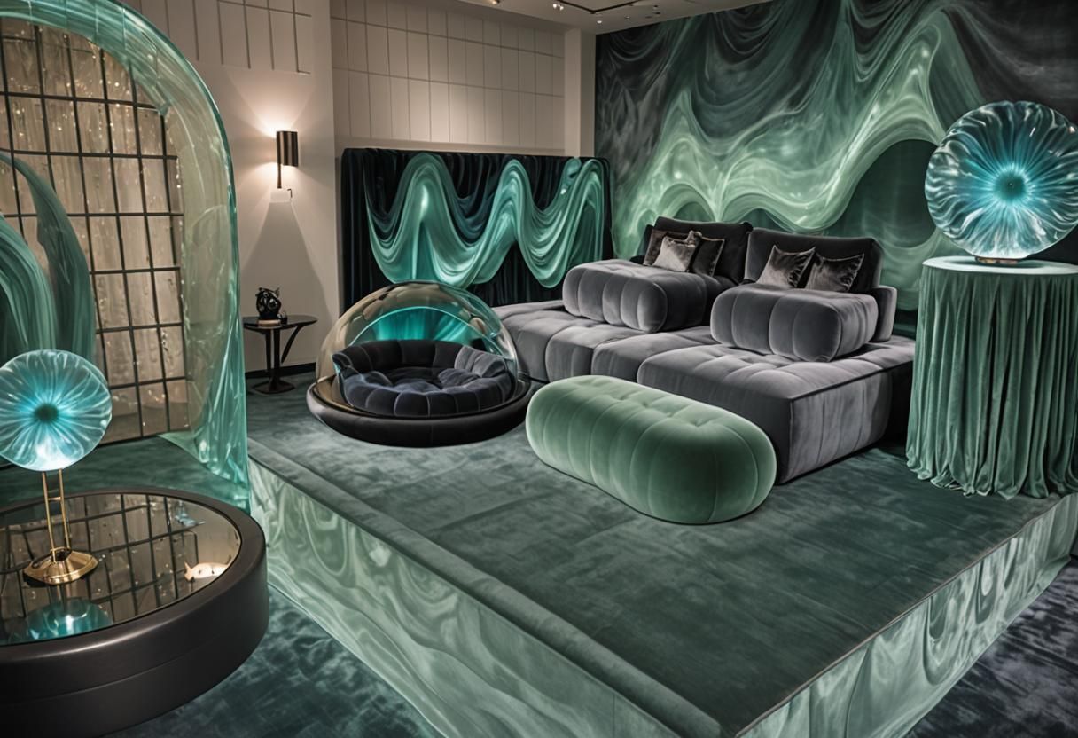 Surreal Lucid Abyss Living Room with Bioluminescent Lighting