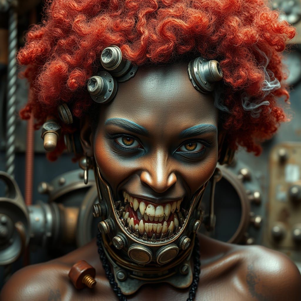 Steampunk Pinup Monster Portrait with Rusty Cyborg Jaw