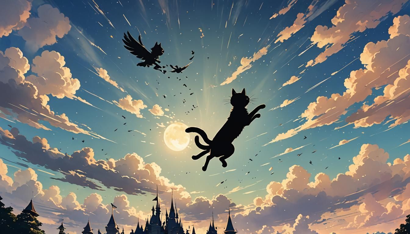 Silhouette Disney Cat Flying, Anime Key Visual