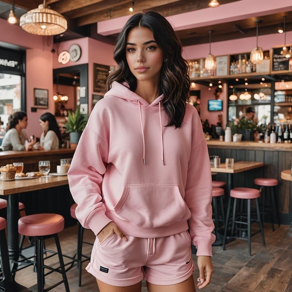 Trendy Woman in Pink Hoodie, Photorealistic Portrait