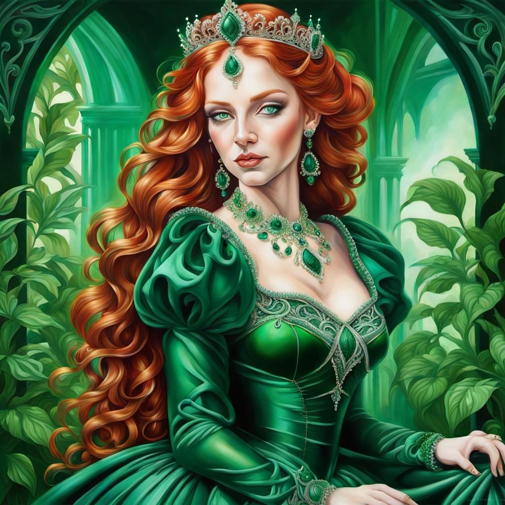 Emerald Green Portrait of Renaissance Queen