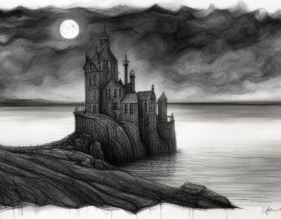 Foreboding Ocean Shore in Gothic Horror Style