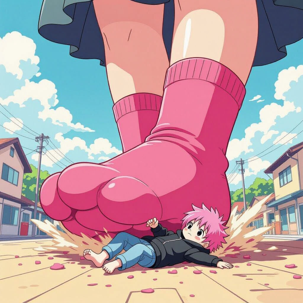 Anime Style Giant Foot Crushing Tiny Boy