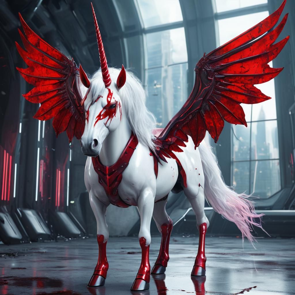 Futuristic Vampire Unicorn with Four Wings