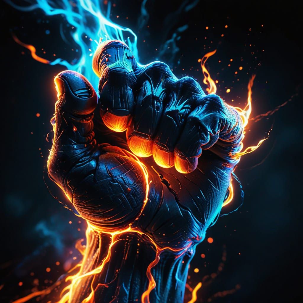 Glowing Karate Fist in Dynamic Anime Style