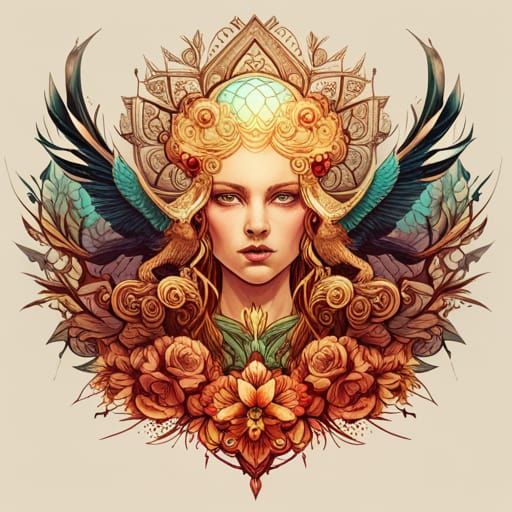 Majestic Eagle Queen with Golden Outlines