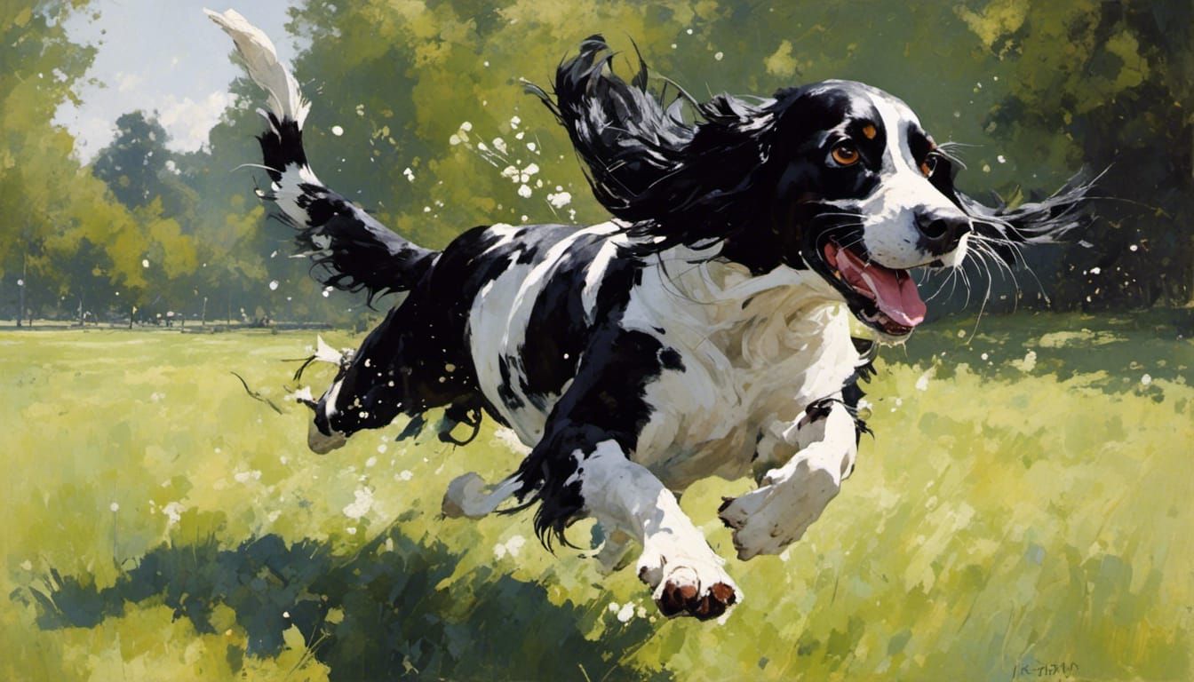 Happy Springer Spaniel Playing Catch in Park