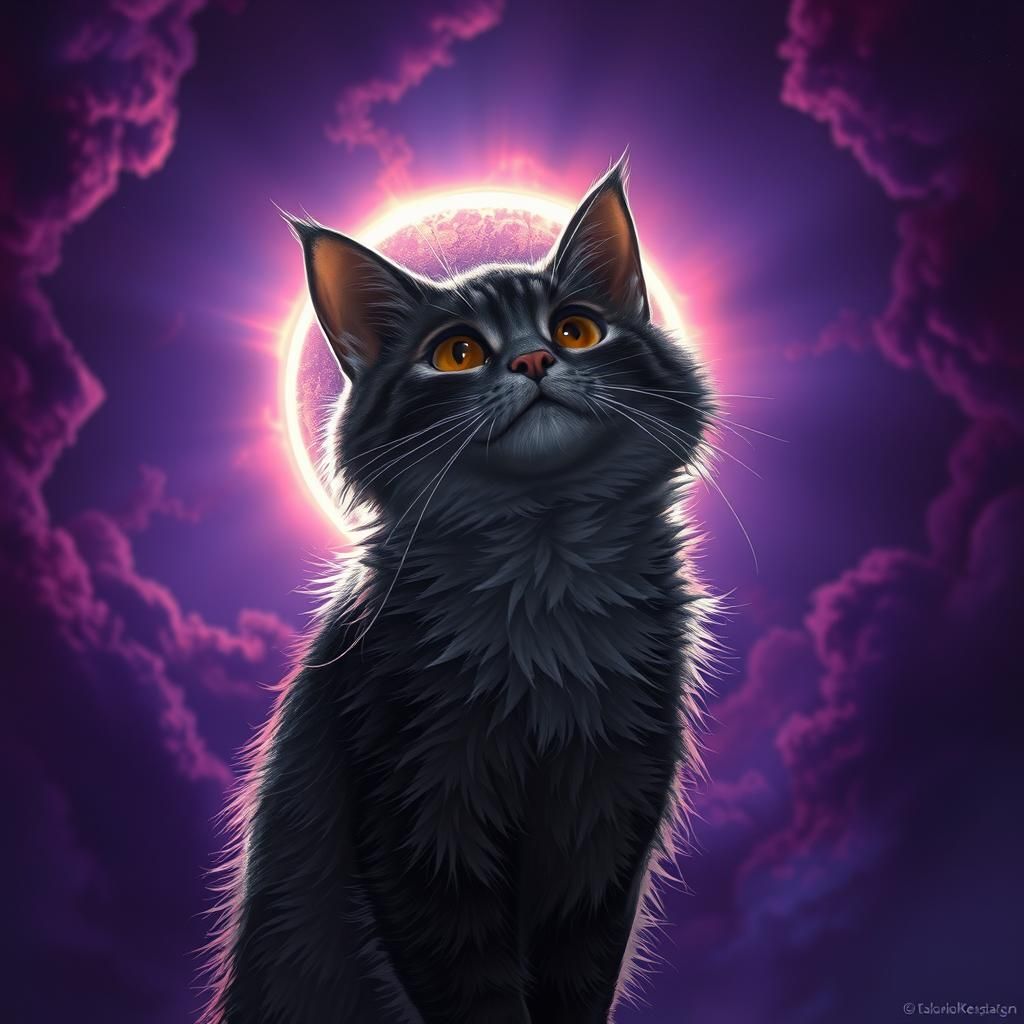 Cat Watches Total Solar Eclipse in Hyperrealistic Style