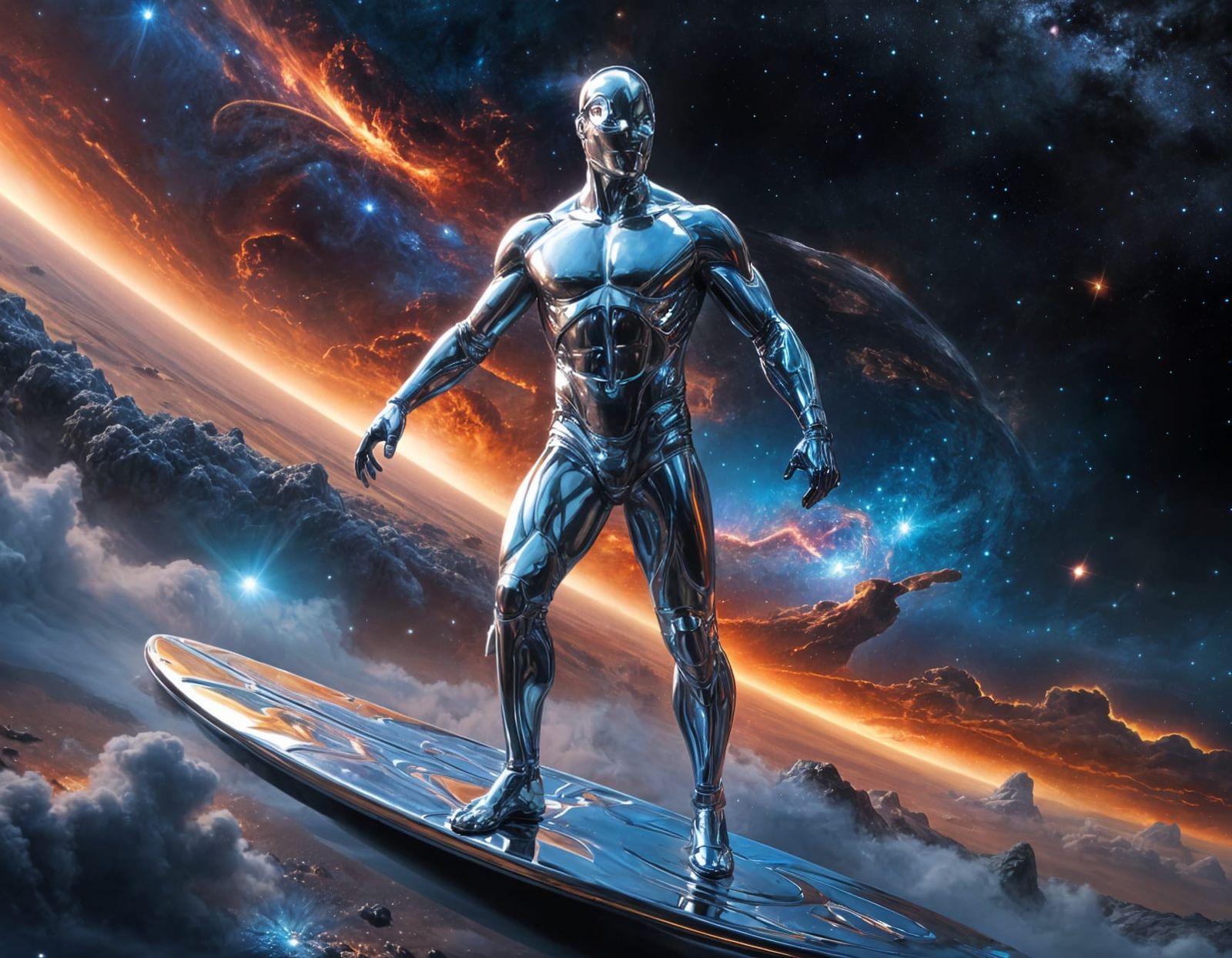 Silver Surfer Rides Nebula in Sci-Fi Chrome