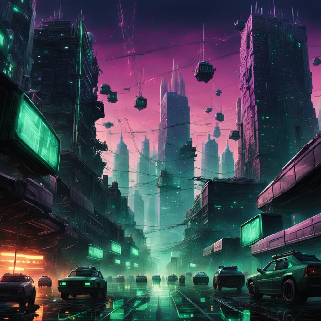 Dystopian Sci-Fi Cityscape with Borg Cubes