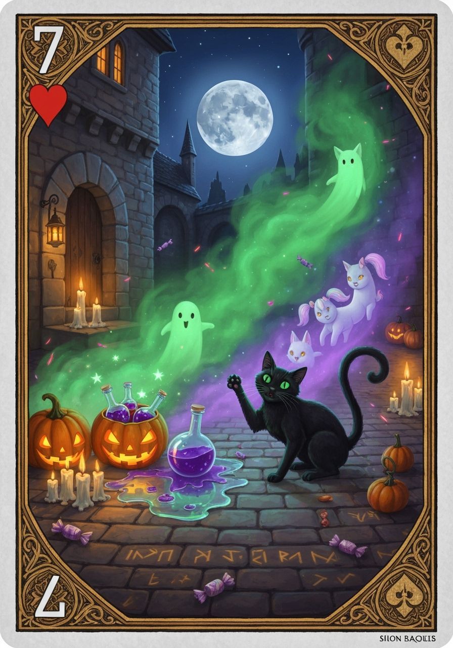 Halloween Playing Card: Black Cat & Spectral Friends