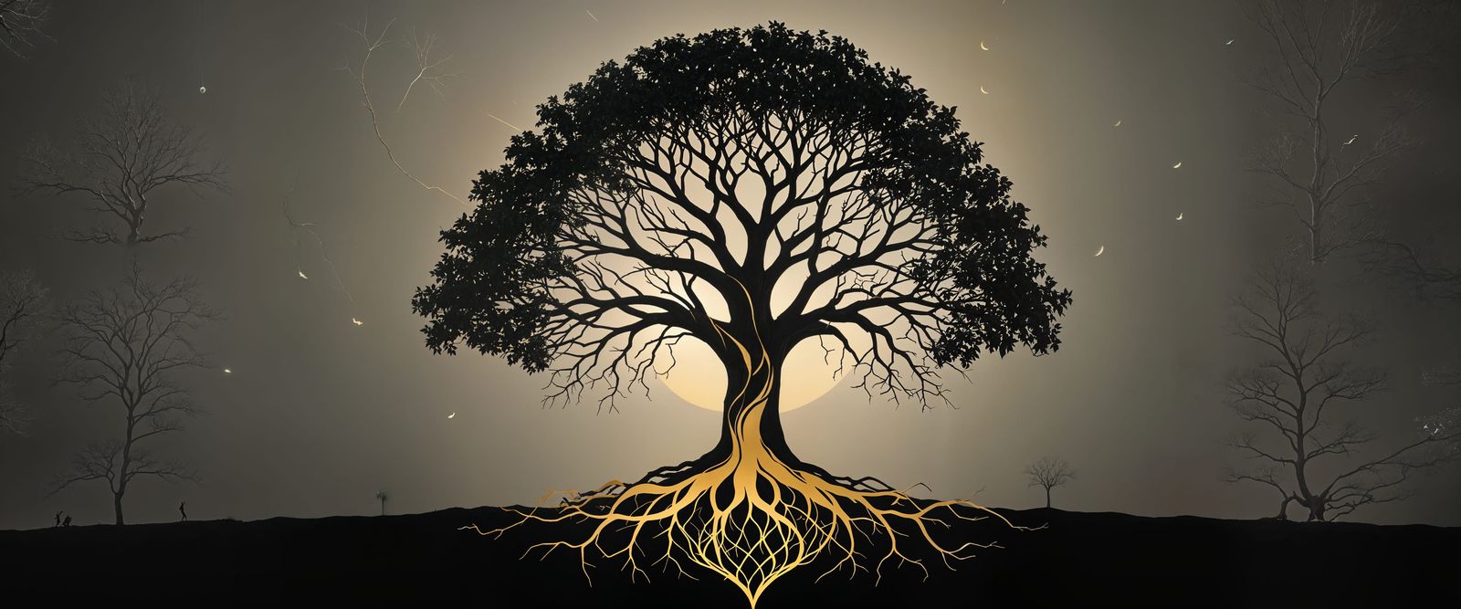 Ancient Tree of Life in Minimalistic Silhouette
