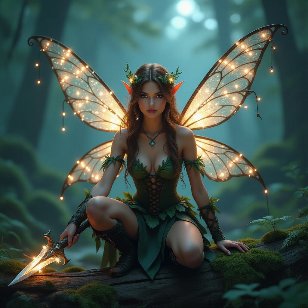 Ethereal Fairy with Wired Wings in Magical Forest
