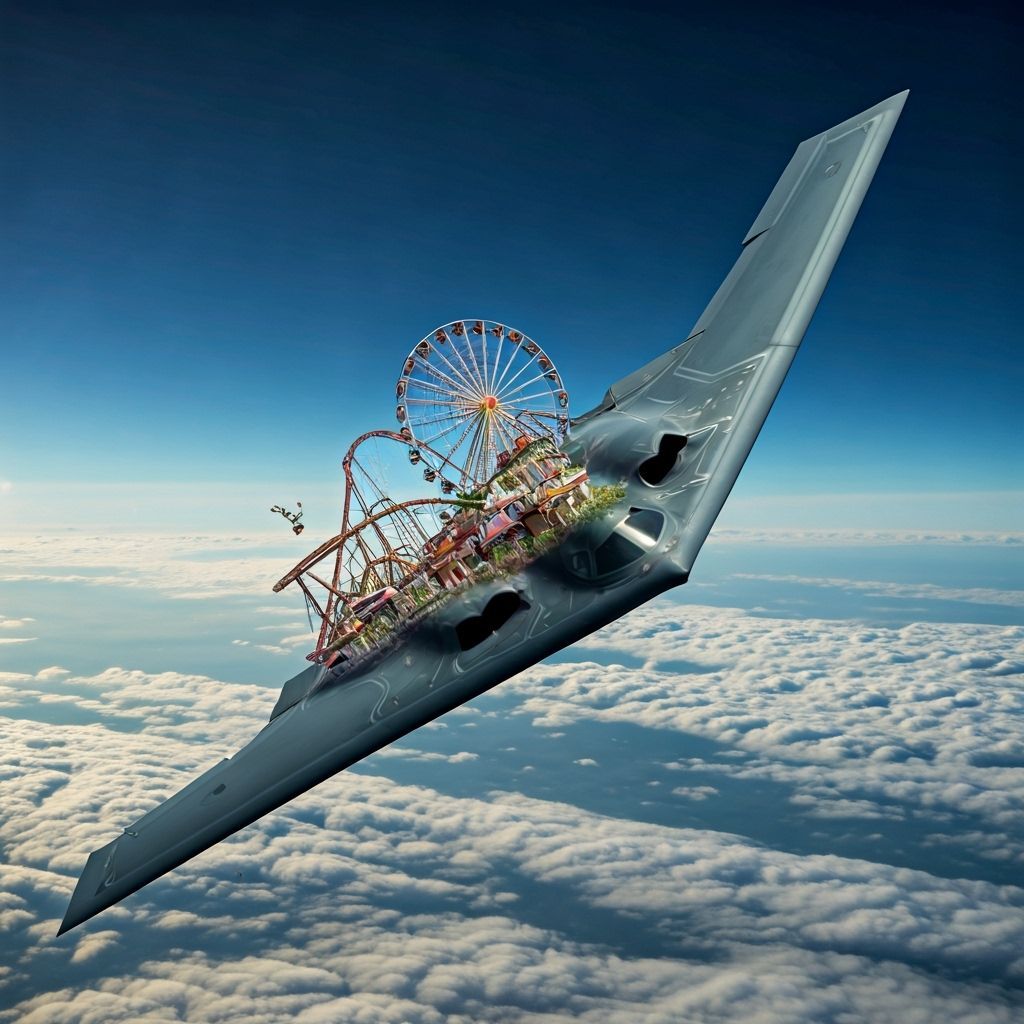 B-2 Bomber Carries Surreal Amusement Park Above Clouds