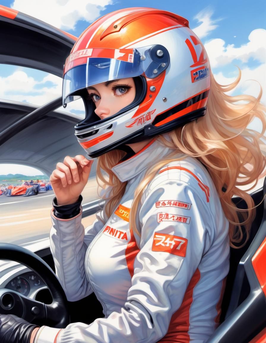 Anime Portrait: Beautiful Race Car Driver Ready to Race