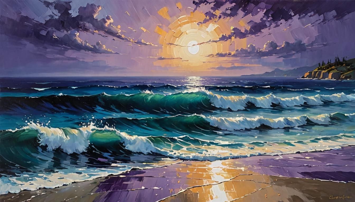 Colorful Ocean View as Palette Knife Painting