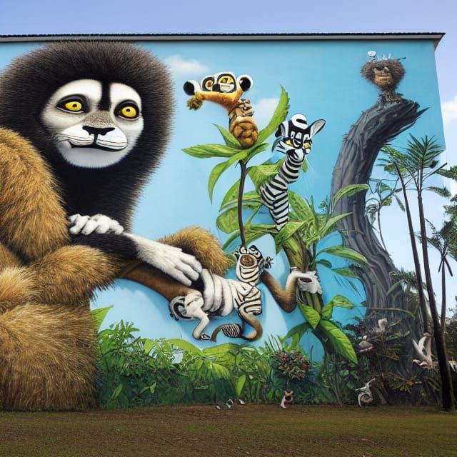 King Julien and Alex Mural in Street Art Style